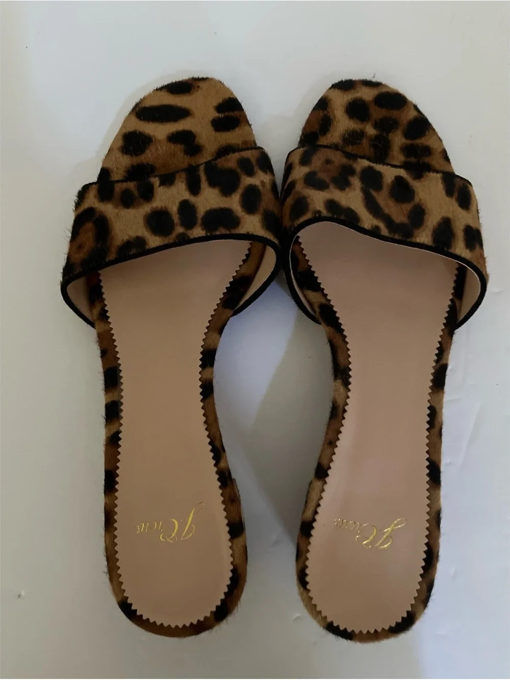 J Crew Florence Block Heel Mules Leopard Print Calf Hair Women’s Size 8.5